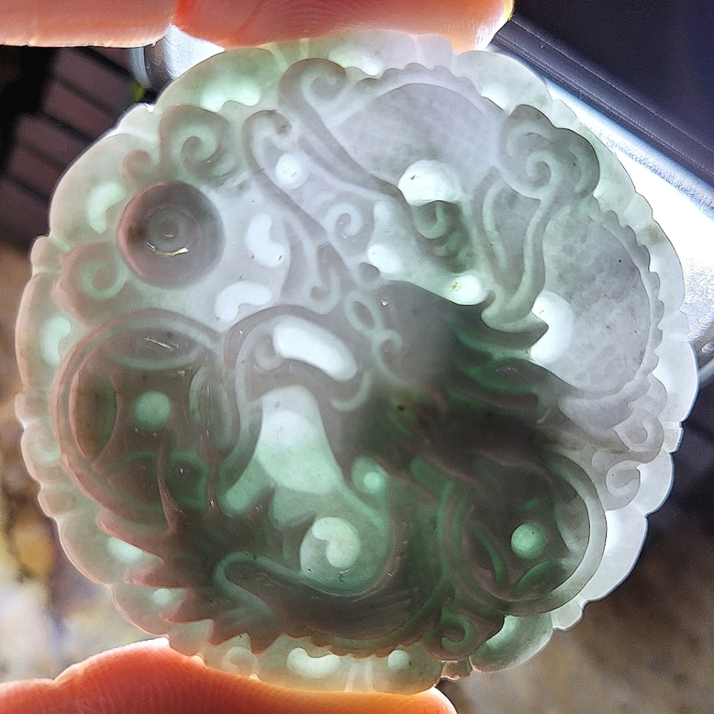Cert'd Jadeite White Green Jade Dragon Pendant Necklace NWT